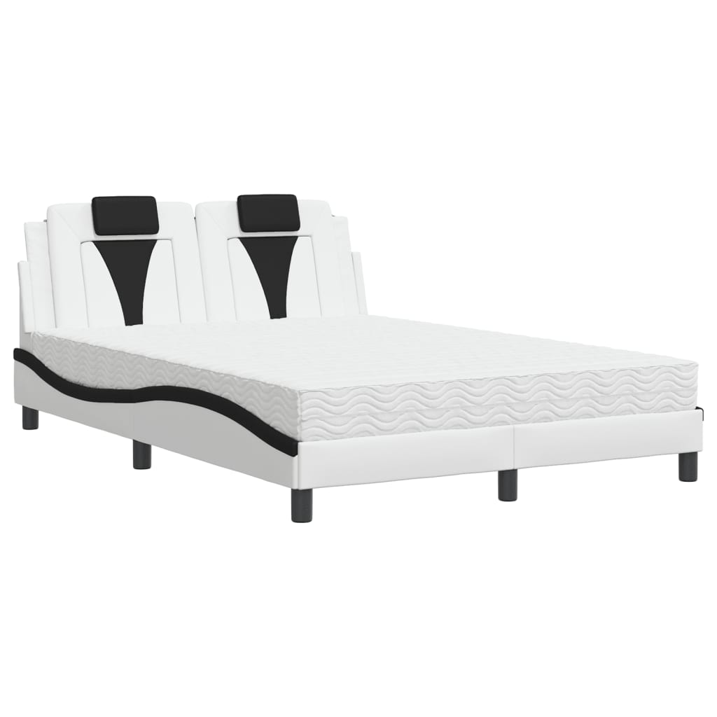 vidaXL Cama con colchón cuero sintético blanco y negro 140x190 cm