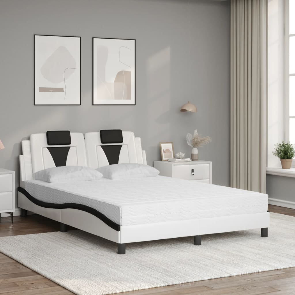 vidaXL Cama con colchón cuero sintético blanco y negro 140x190 cm