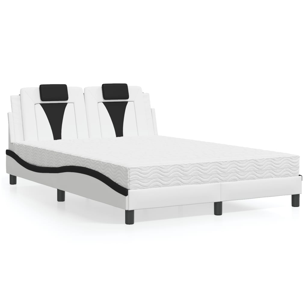 vidaXL Cama con colchón cuero sintético blanco y negro 140x190 cm