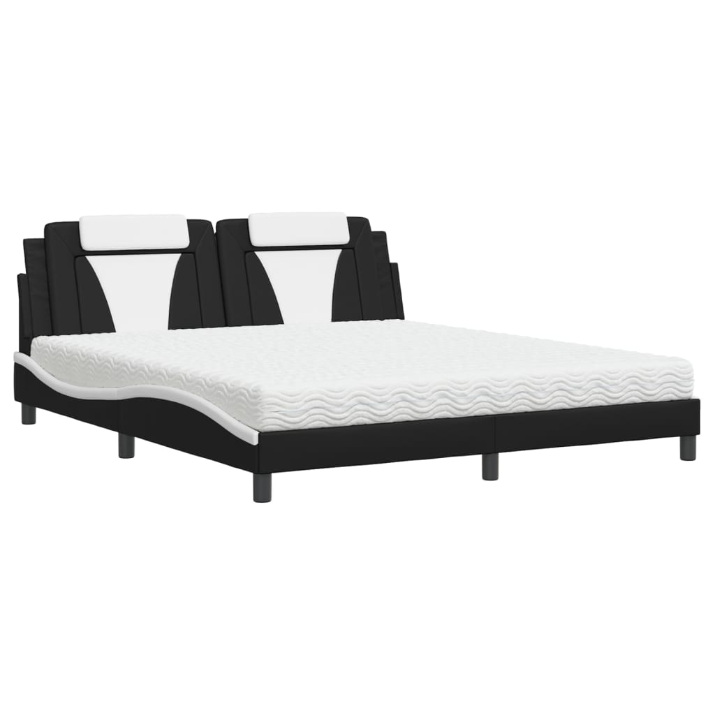 vidaXL Cama con colchón cuero sintético negro y blanco 180x200 cm