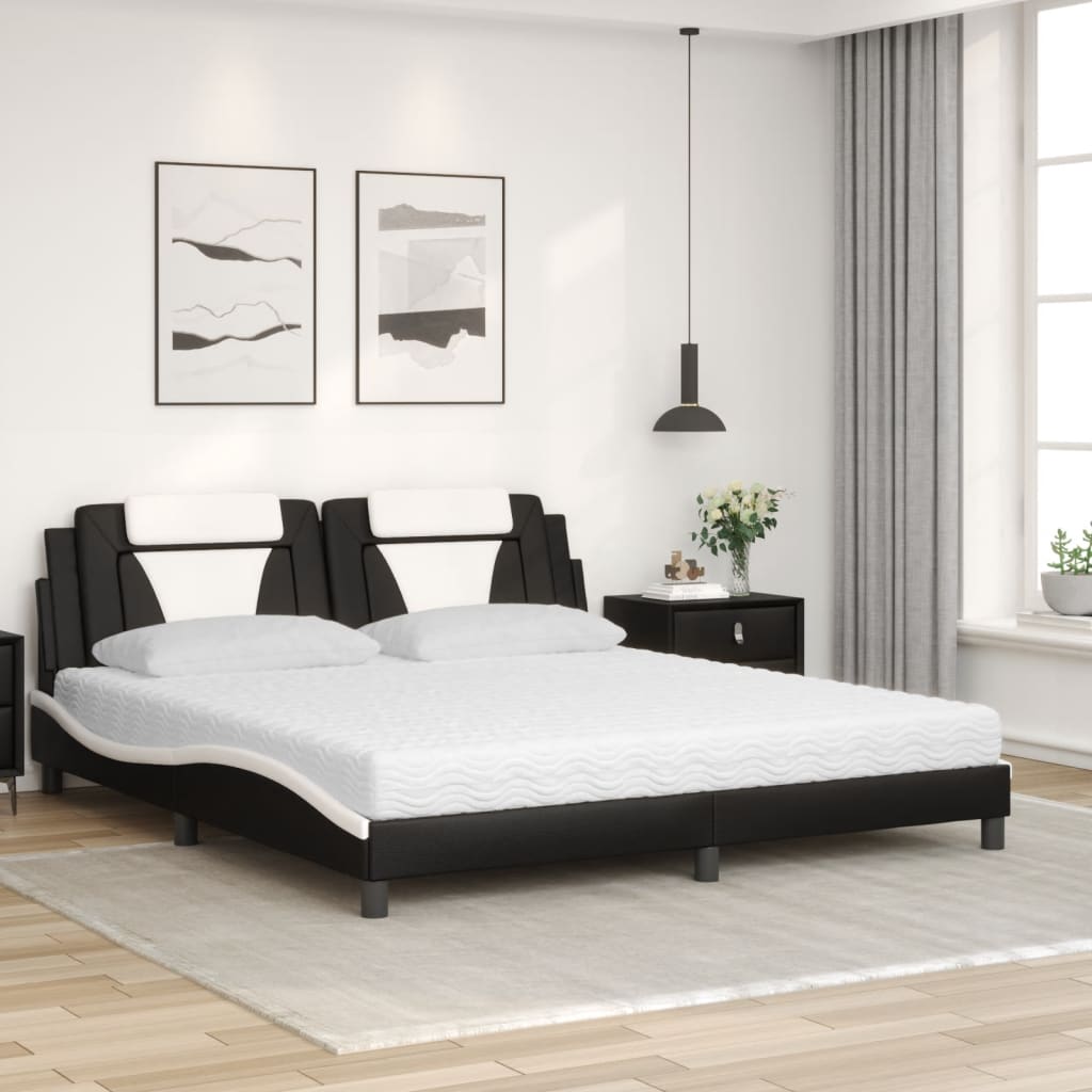 vidaXL Cama con colchón cuero sintético negro y blanco 180x200 cm