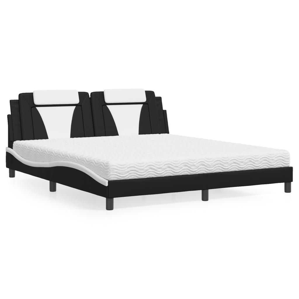 vidaXL Cama con colchón cuero sintético negro y blanco 180x200 cm