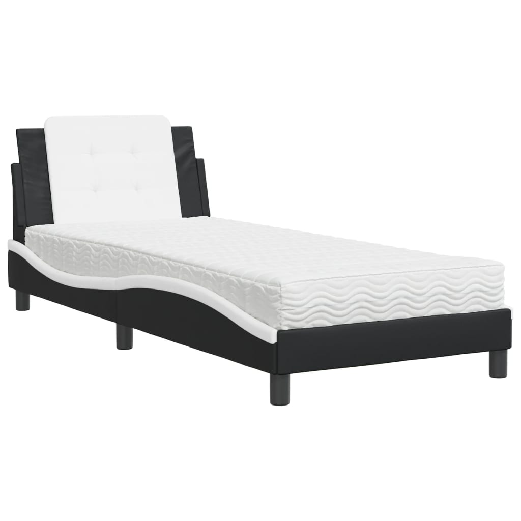 vidaXL Cama con colchón cuero sintético negro y blanco 80x200 cm