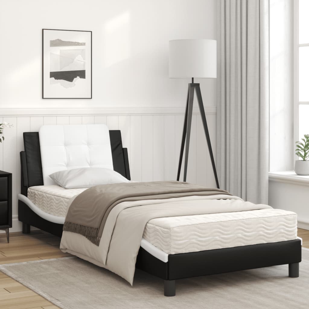 vidaXL Cama con colchón cuero sintético negro y blanco 80x200 cm