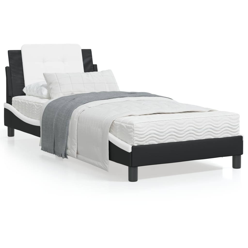 vidaXL Cama con colchón cuero sintético negro y blanco 80x200 cm