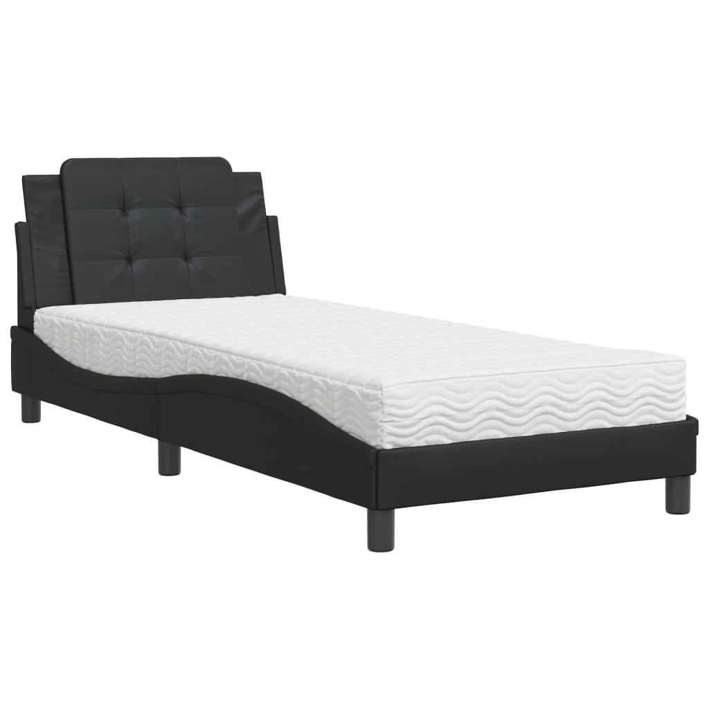 vidaXL Cama con colchón cuero sintético negro 90x190 cm