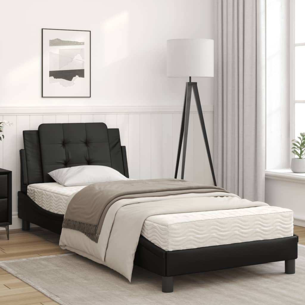 vidaXL Cama con colchón cuero sintético negro 90x190 cm