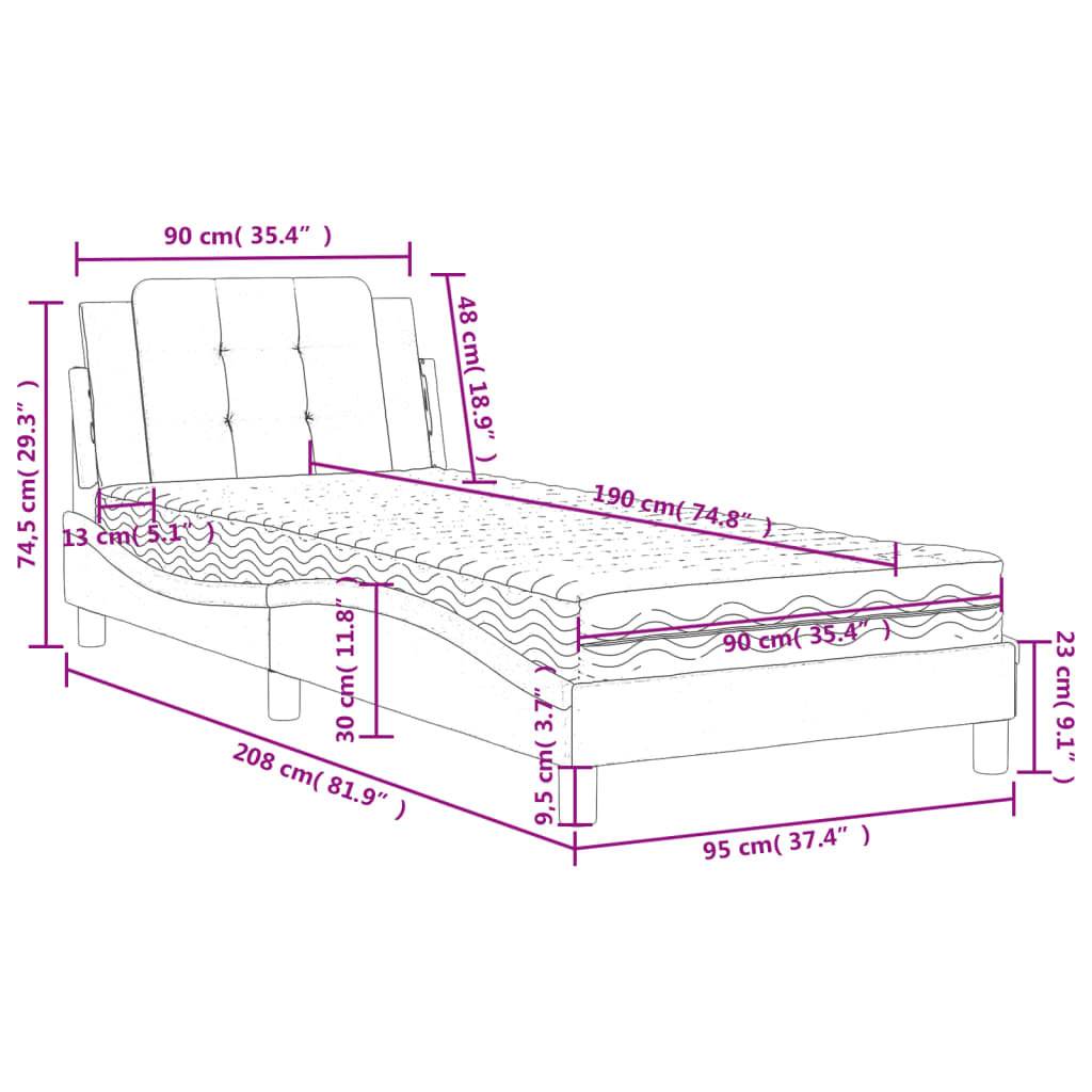 vidaXL Cama con colchón cuero sintético negro 90x190 cm