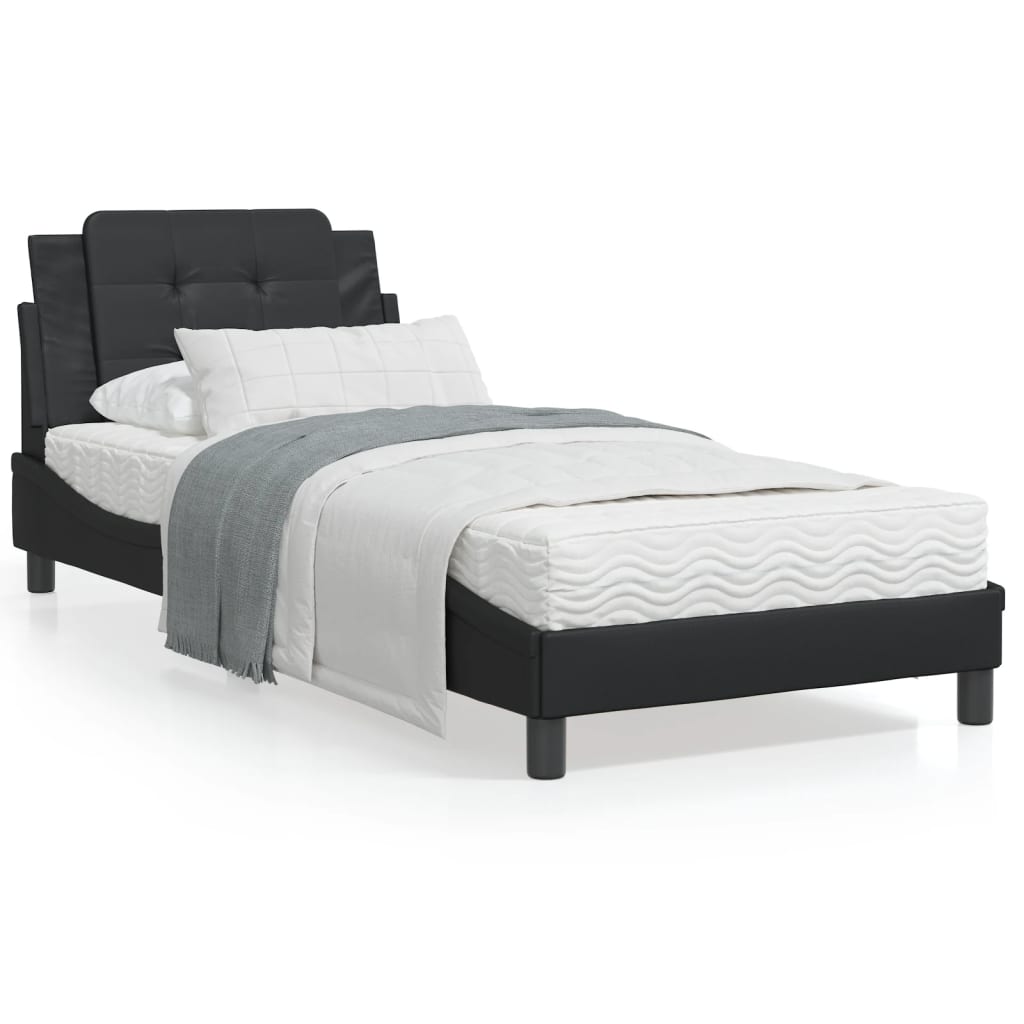 vidaXL Cama con colchón cuero sintético negro 90x190 cm