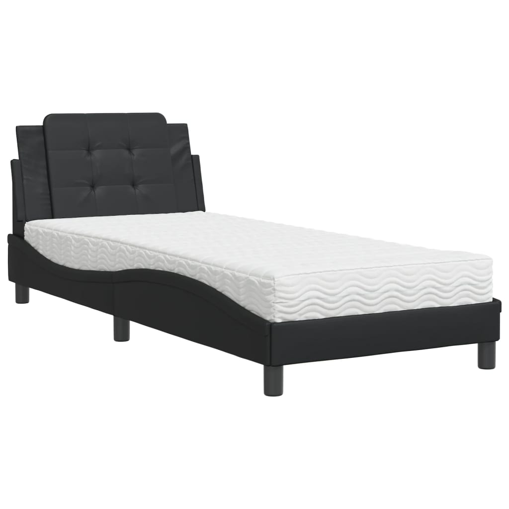 vidaXL Cama con colchón cuero sintético negro 90x200 cm