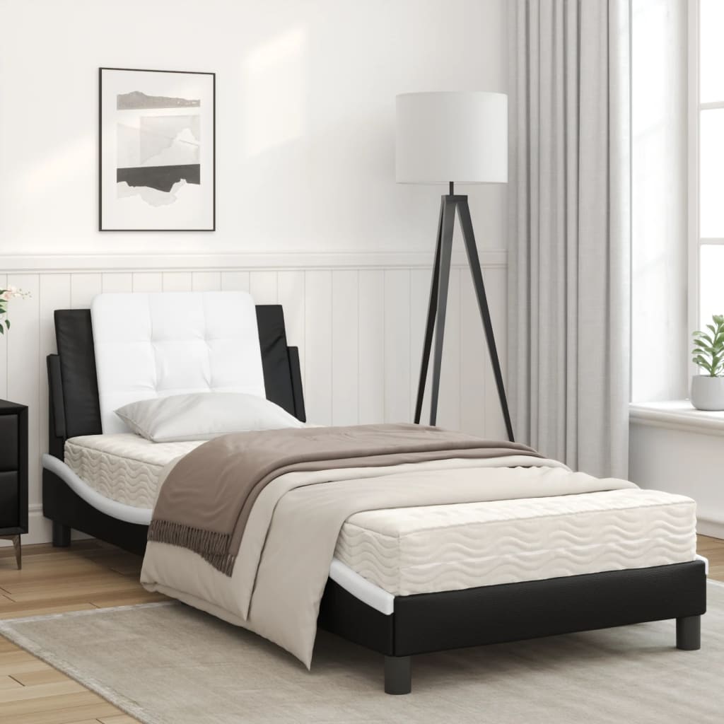 vidaXL Cama con colchón cuero sintético negro y blanco 90x200 cm