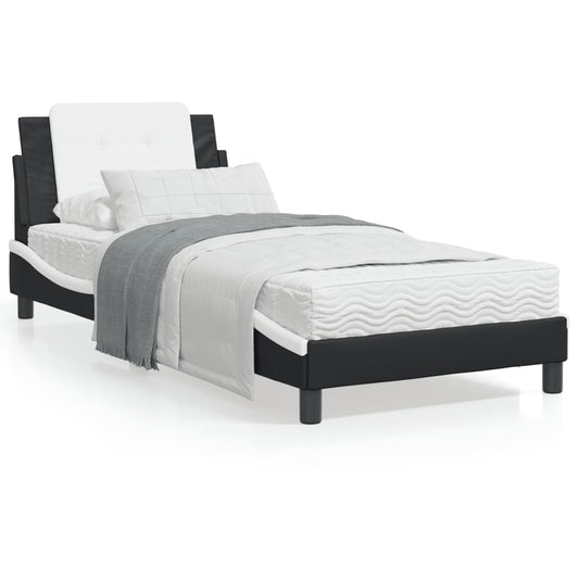 vidaXL Cama con colchón cuero sintético negro y blanco 90x200 cm