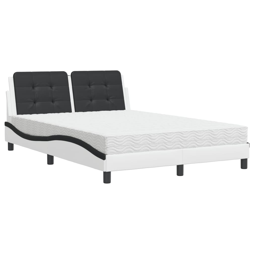 vidaXL Cama con colchón cuero sintético blanco y negro 140x190 cm