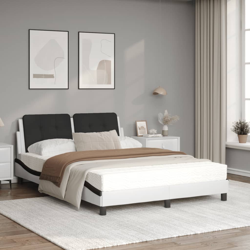 vidaXL Cama con colchón cuero sintético blanco y negro 140x190 cm