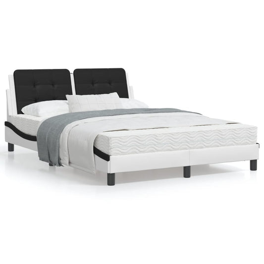 vidaXL Cama con colchón cuero sintético blanco y negro 140x190 cm