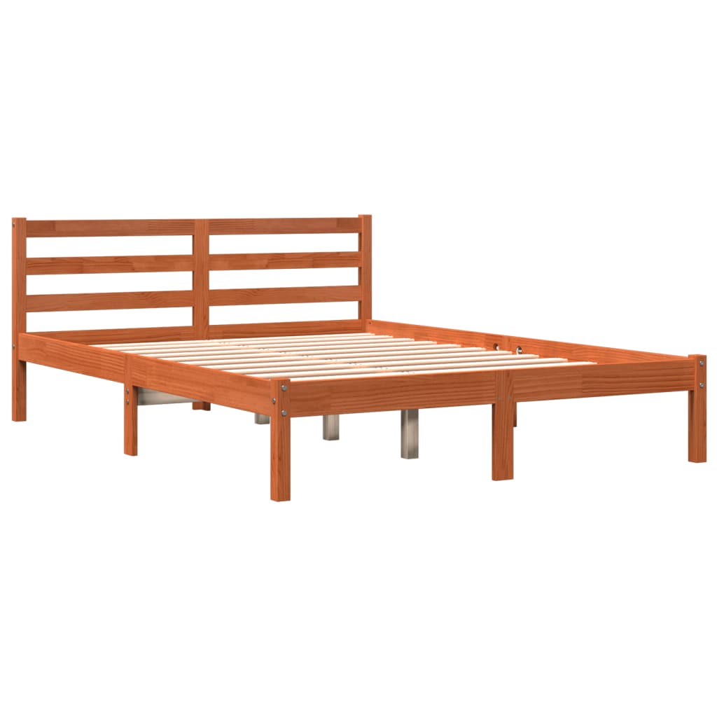 vidaXL Cama sin colchón madera maciza de pino marrón cera 140x190 cm