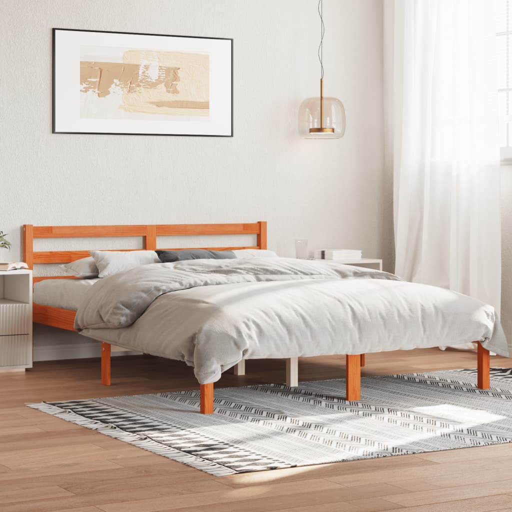 vidaXL Cama sin colchón madera maciza de pino marrón cera 140x190 cm