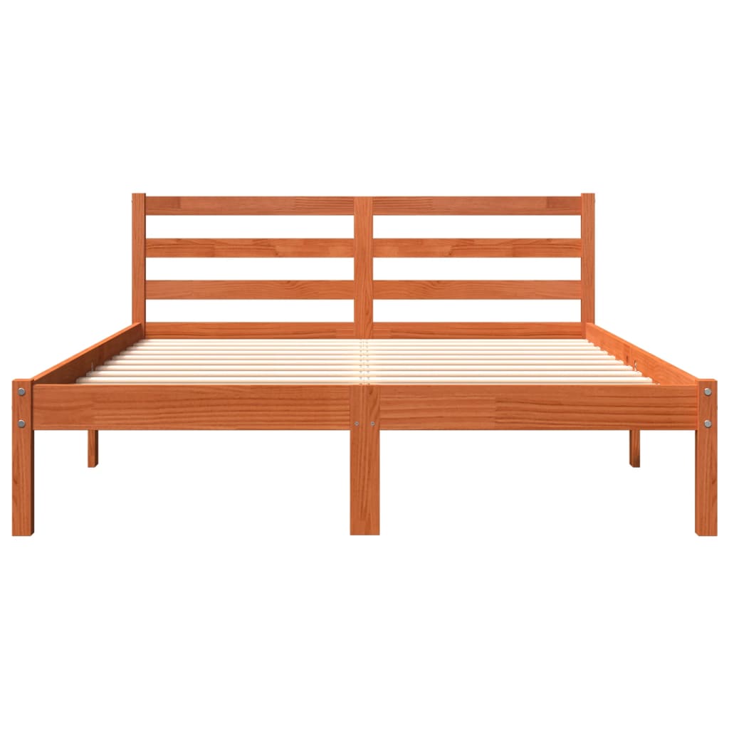 vidaXL Cama sin colchón madera maciza de pino marrón cera 140x190 cm