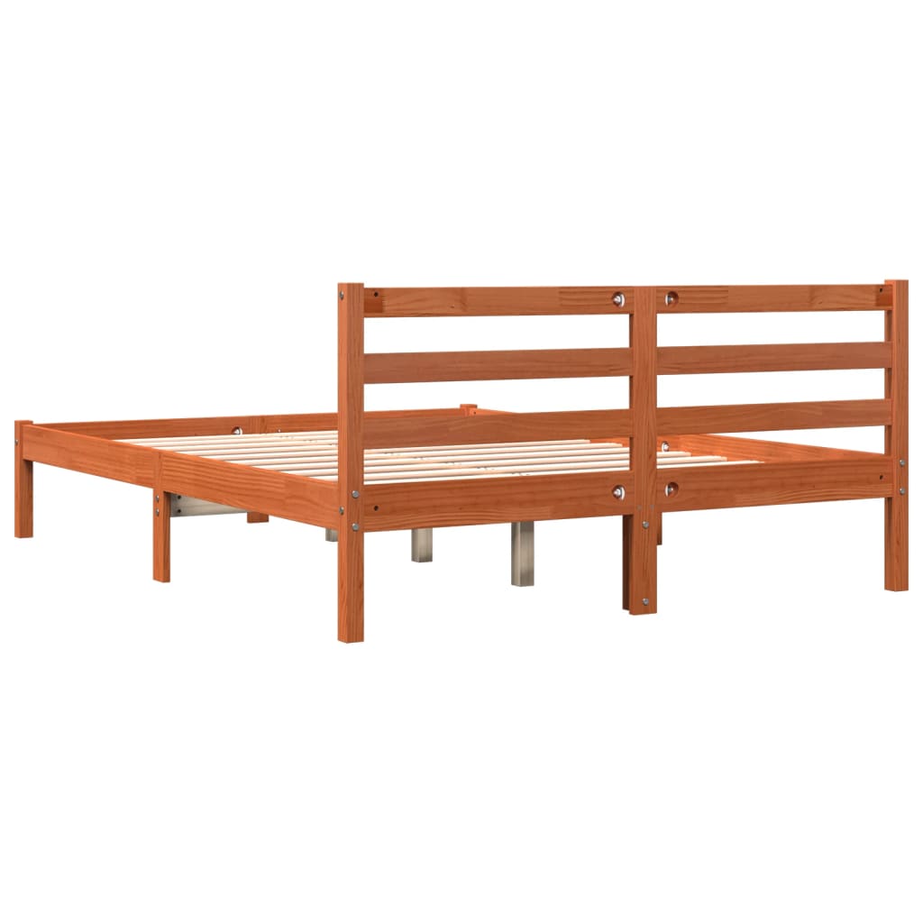 vidaXL Cama sin colchón madera maciza de pino marrón cera 140x190 cm