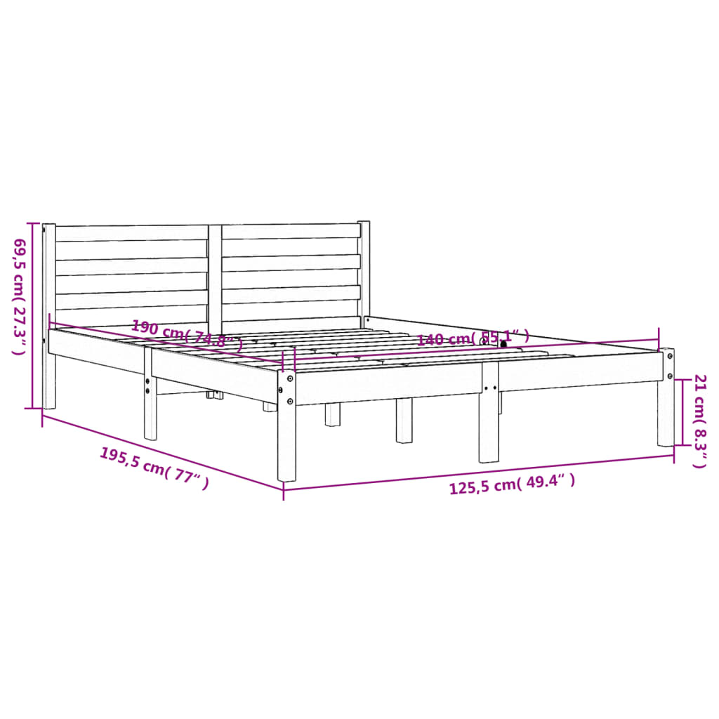 vidaXL Cama sin colchón madera maciza de pino marrón cera 140x190 cm