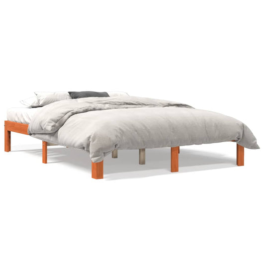 vidaXL Cama sin colchón madera maciza de pino marrón cera 140x190 cm