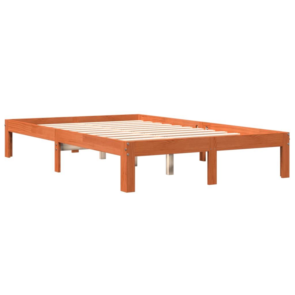 vidaXL Cama sin colchón madera maciza de pino marrón cera 140x200 cm