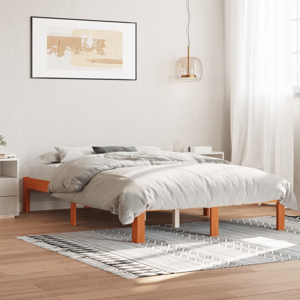 vidaXL Cama sin colchón madera maciza de pino marrón cera 140x200 cm