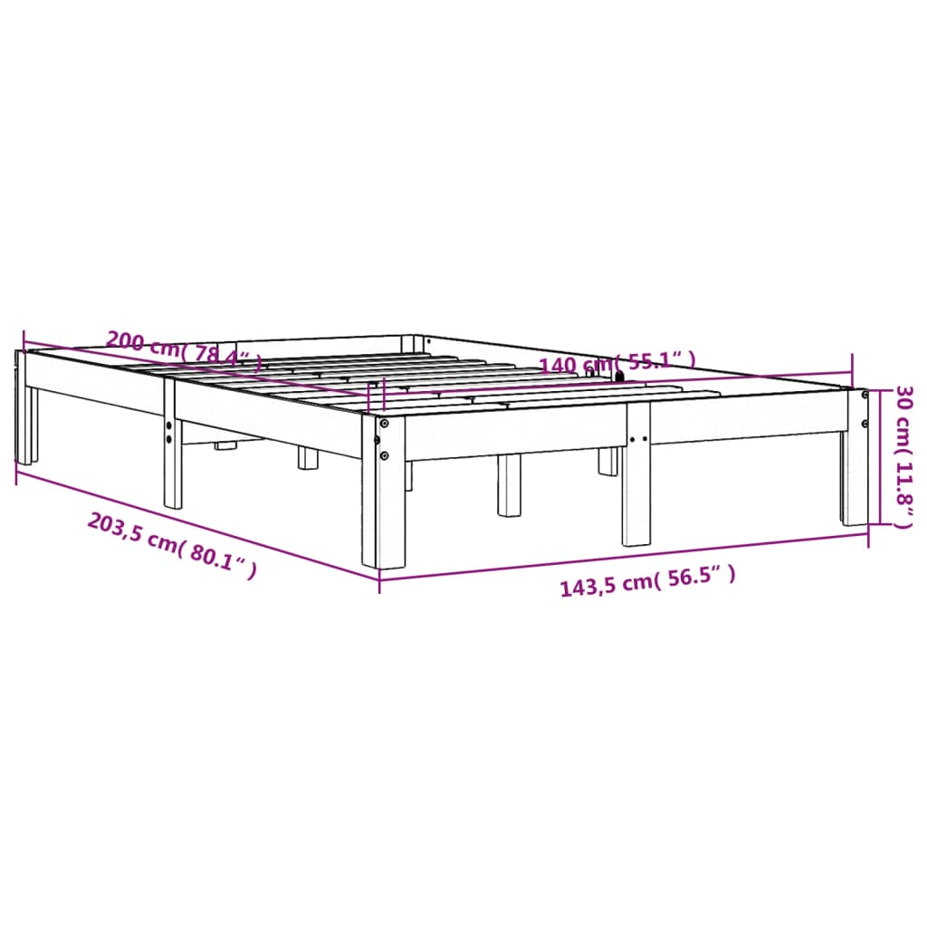 vidaXL Cama sin colchón madera maciza de pino marrón cera 140x200 cm