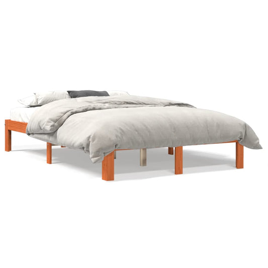 vidaXL Cama sin colchón madera maciza de pino marrón cera 140x200 cm