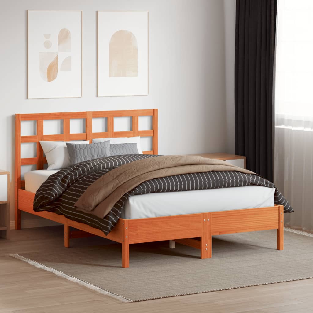 vidaXL Cabecero de cama madera maciza de pino marrón cera 135 cm