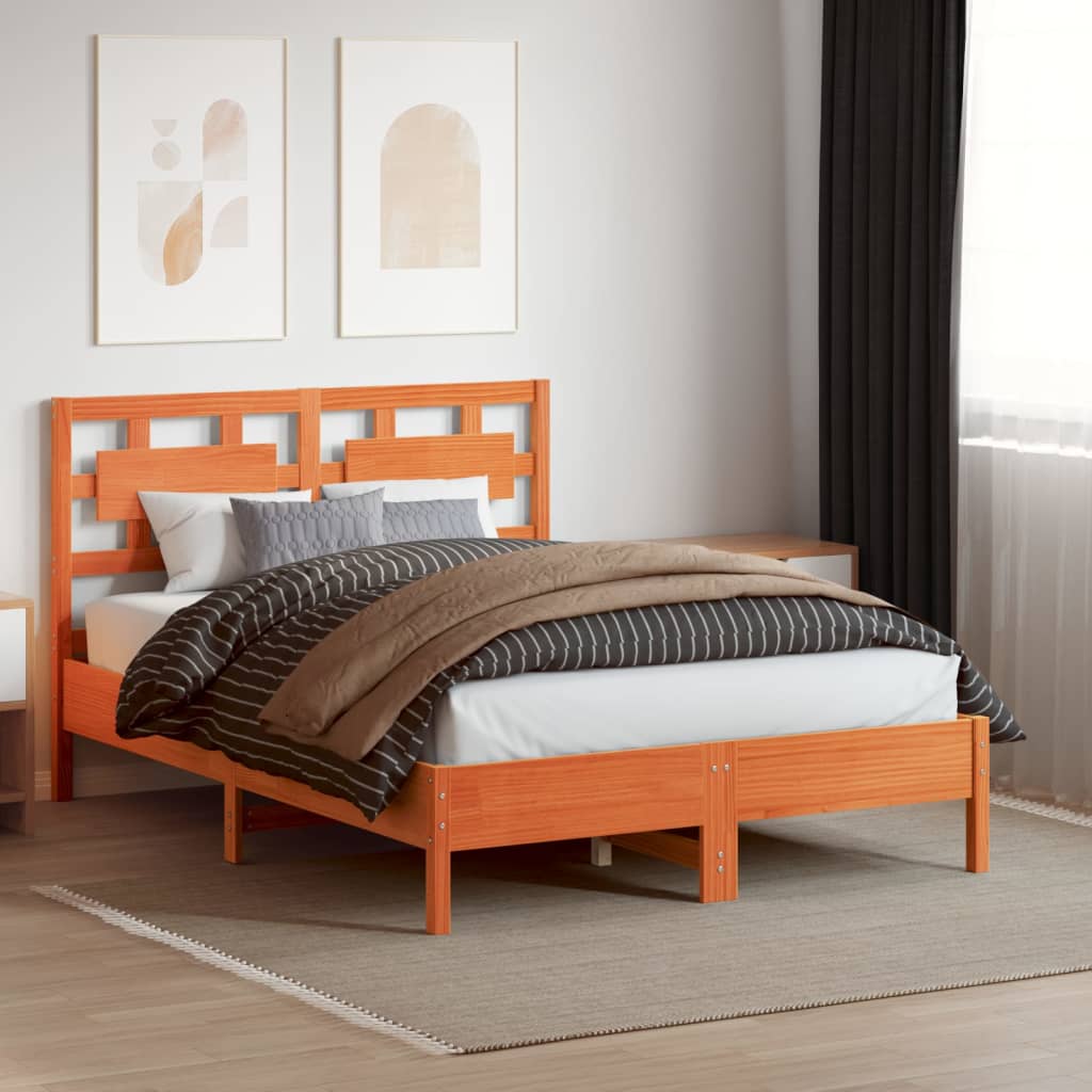 vidaXL Cabecero de cama madera maciza de pino marrón cera 135 cm