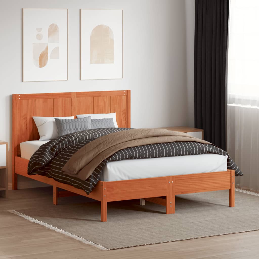 vidaXL Cabecero de cama madera maciza de pino marrón cera 135 cm