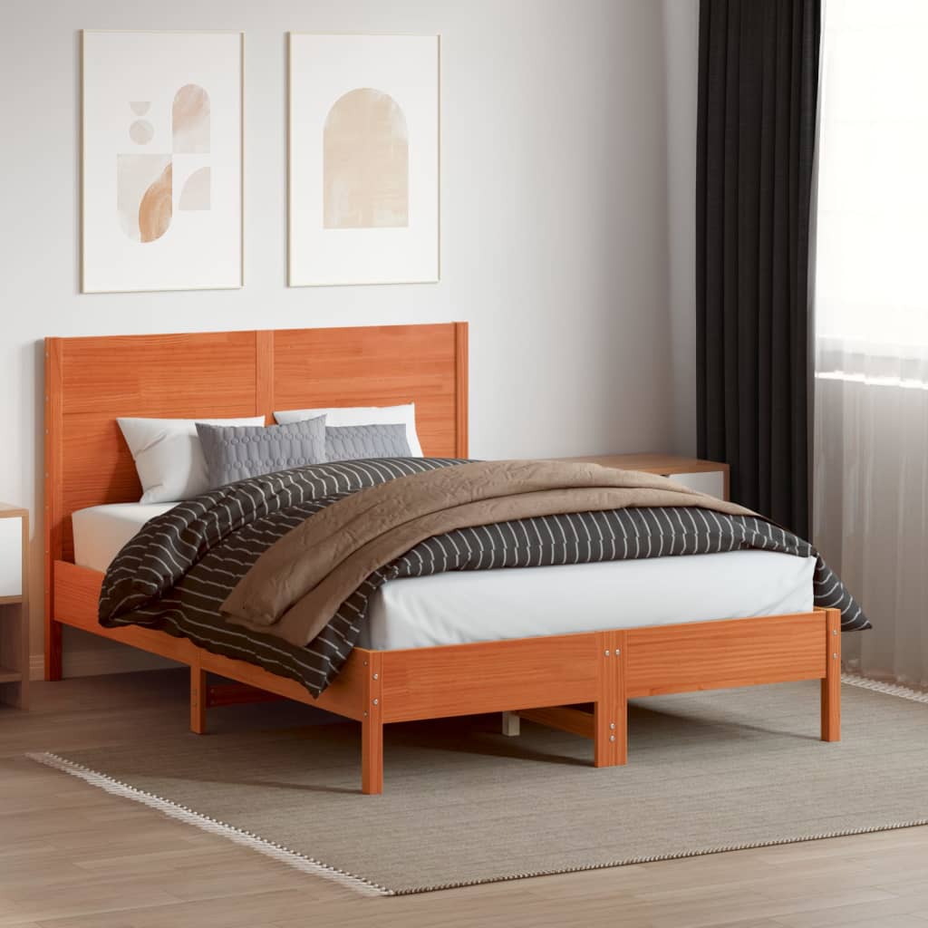 vidaXL Cabecero de cama madera maciza de pino marrón cera 135 cm