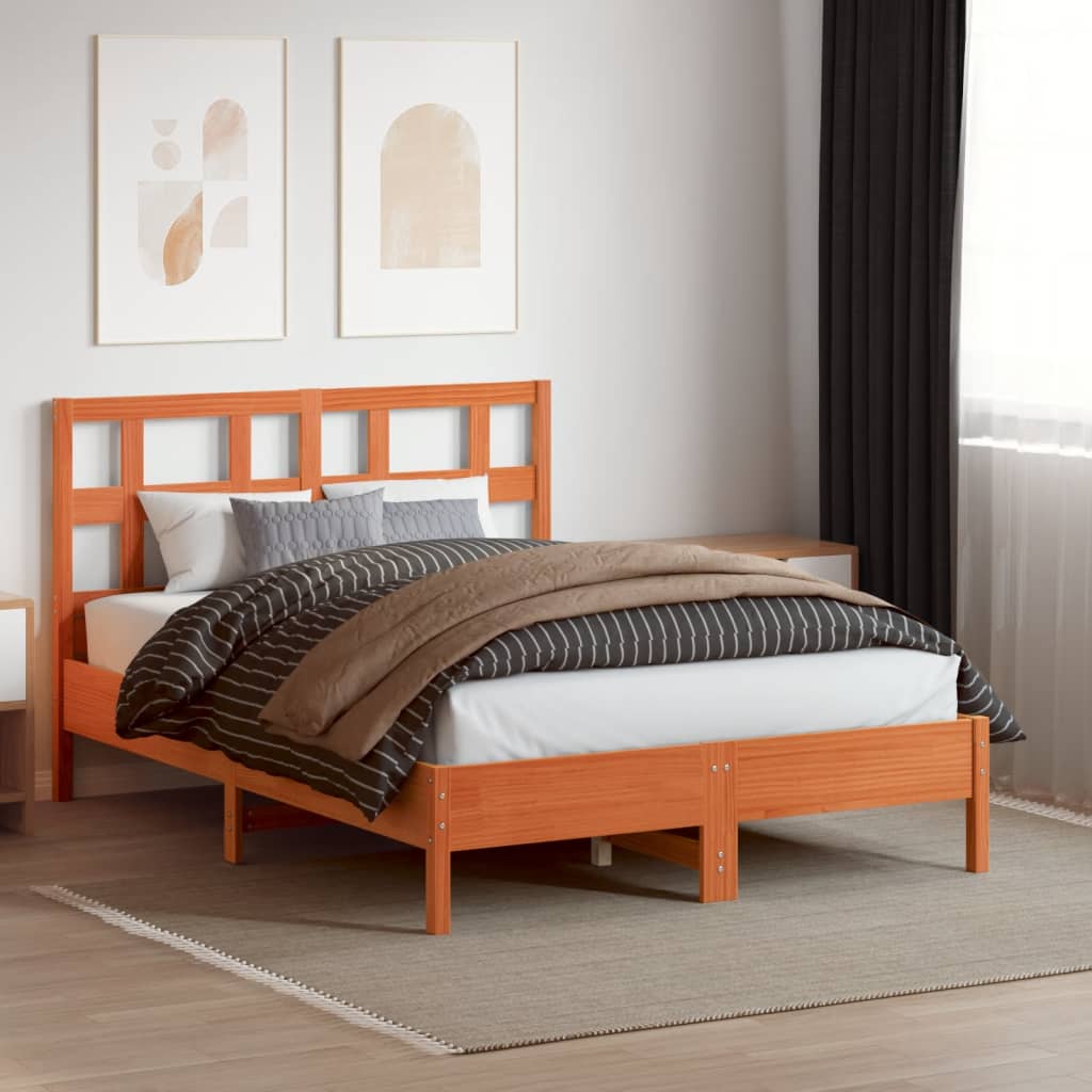 vidaXL Cabecero de cama madera maciza de pino marrón cera 135 cm