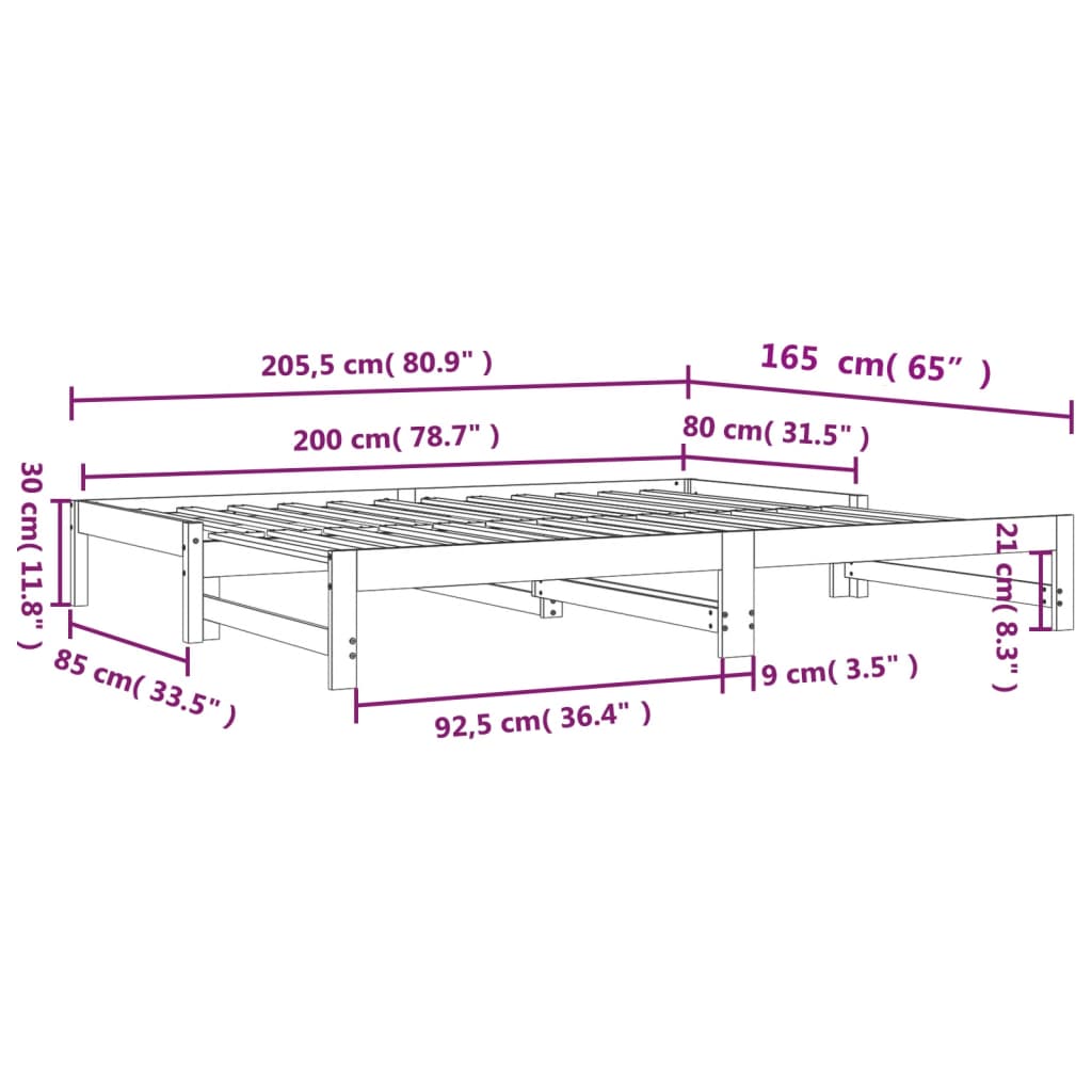 vidaXL Sofá cama nido madera maciza de pino marrón cera 80x200 cm