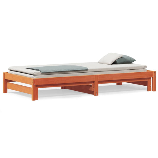 vidaXL Sofá cama nido madera maciza de pino marrón cera 80x200 cm