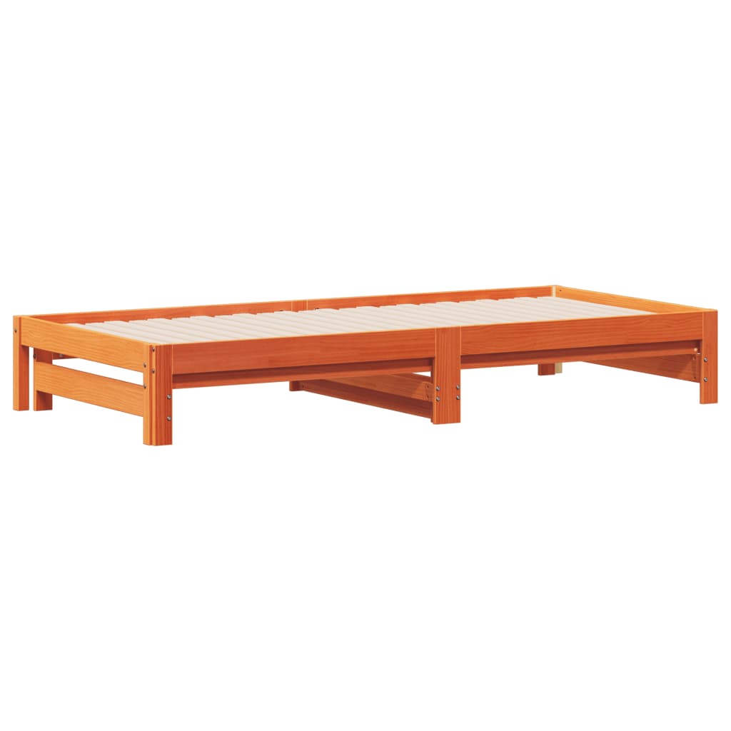 vidaXL Sofá cama nido madera maciza de pino marrón cera 90x190 cm