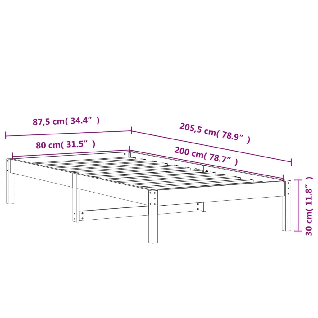 vidaXL Sofá cama sin colchón madera maciza pino marrón cera 80x200 cm