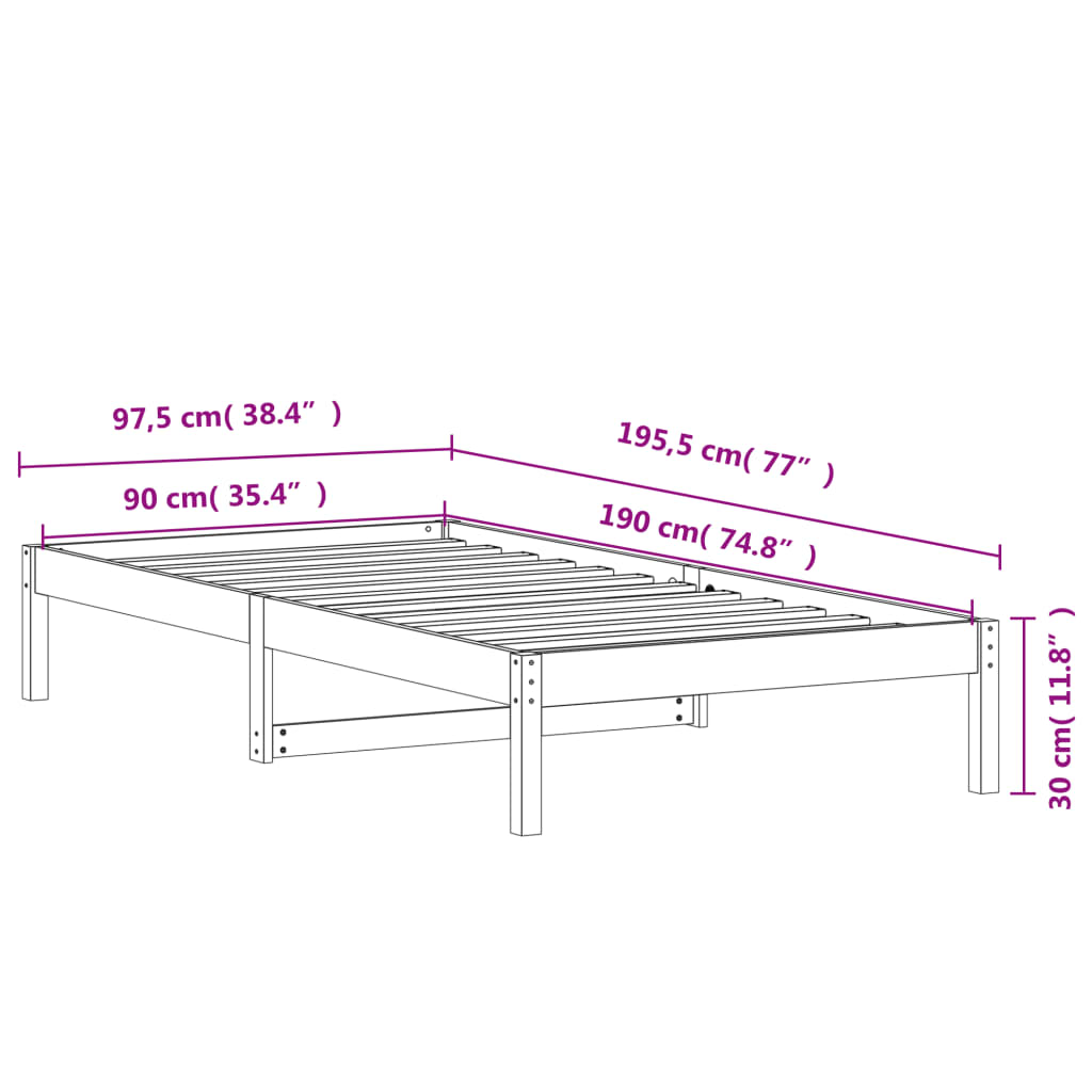 vidaXL Sofá cama sin colchón madera maciza pino marrón cera 90x190 cm