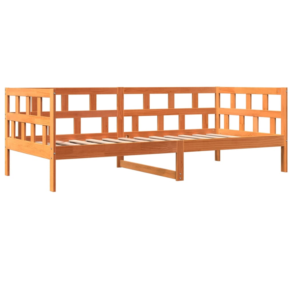 vidaXL Sofá cama sin colchón madera maciza pino marrón cera 90x200 cm