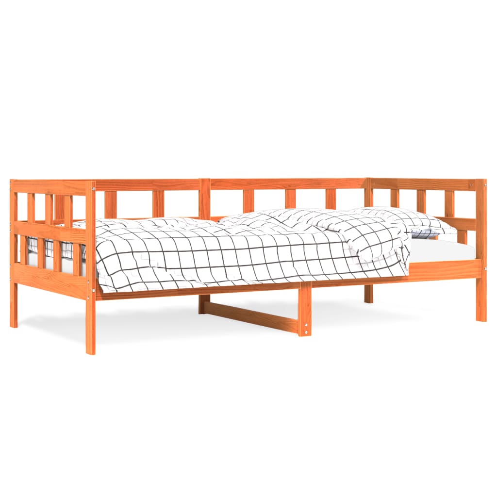 vidaXL Sofá cama sin colchón madera maciza pino marrón cera 90x200 cm