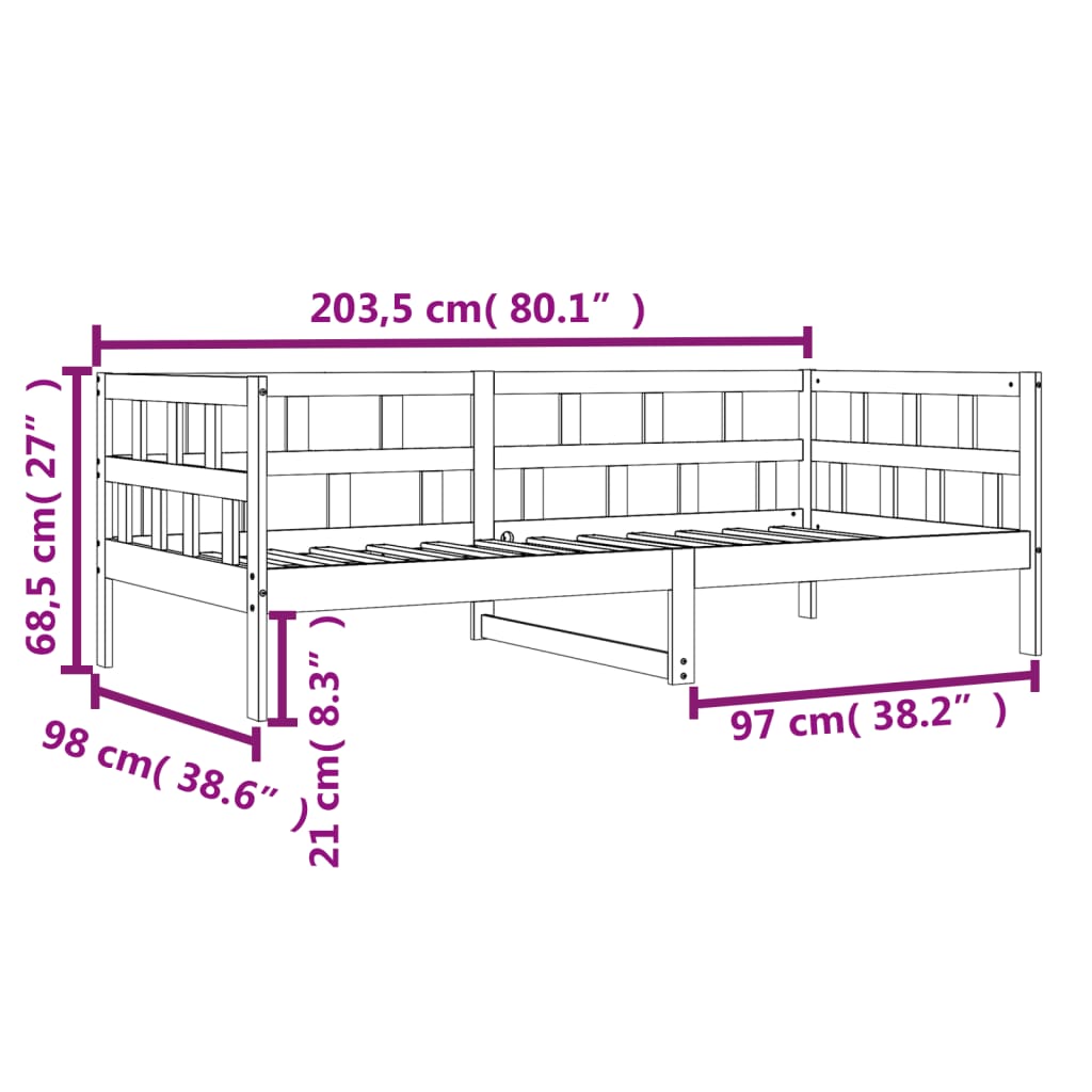 vidaXL Sofá cama sin colchón madera maciza pino marrón cera 90x200 cm