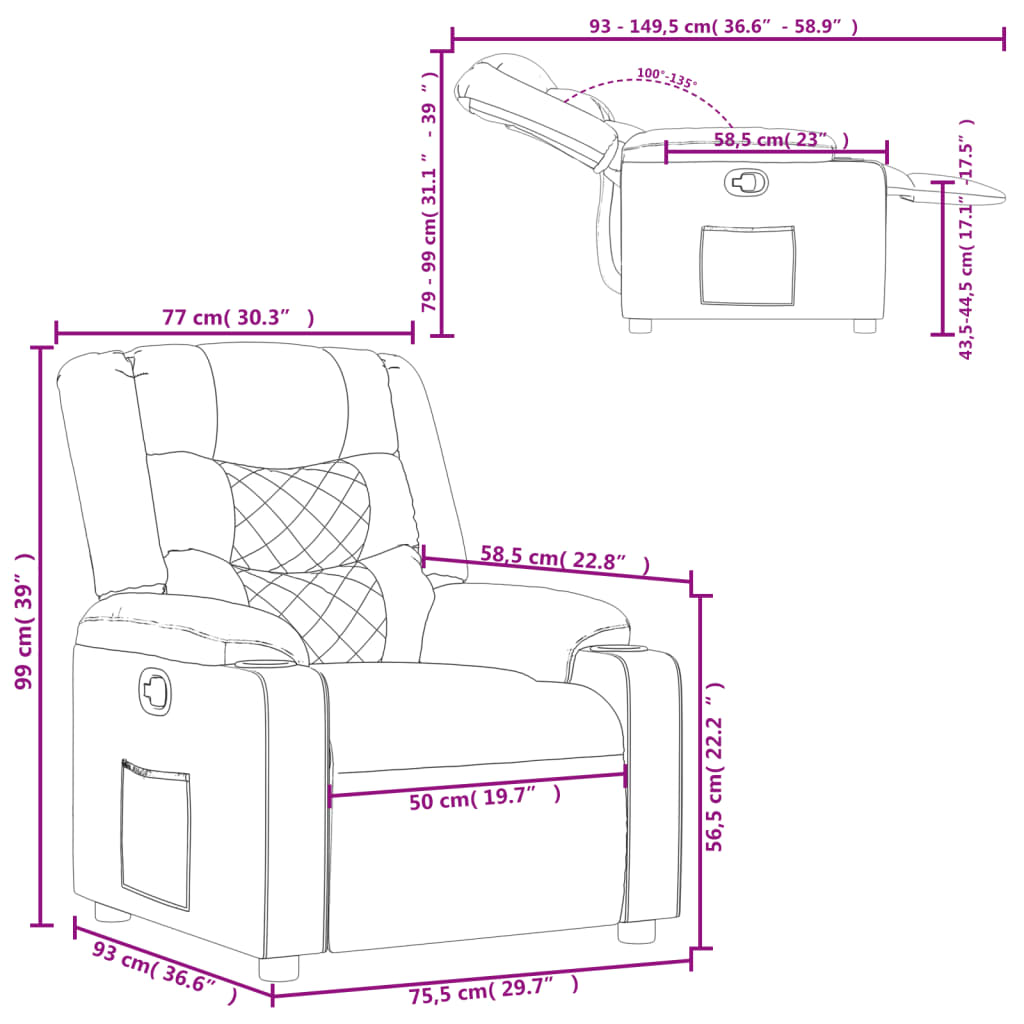 vidaXL Sillón reclinable de cuero sintético gris