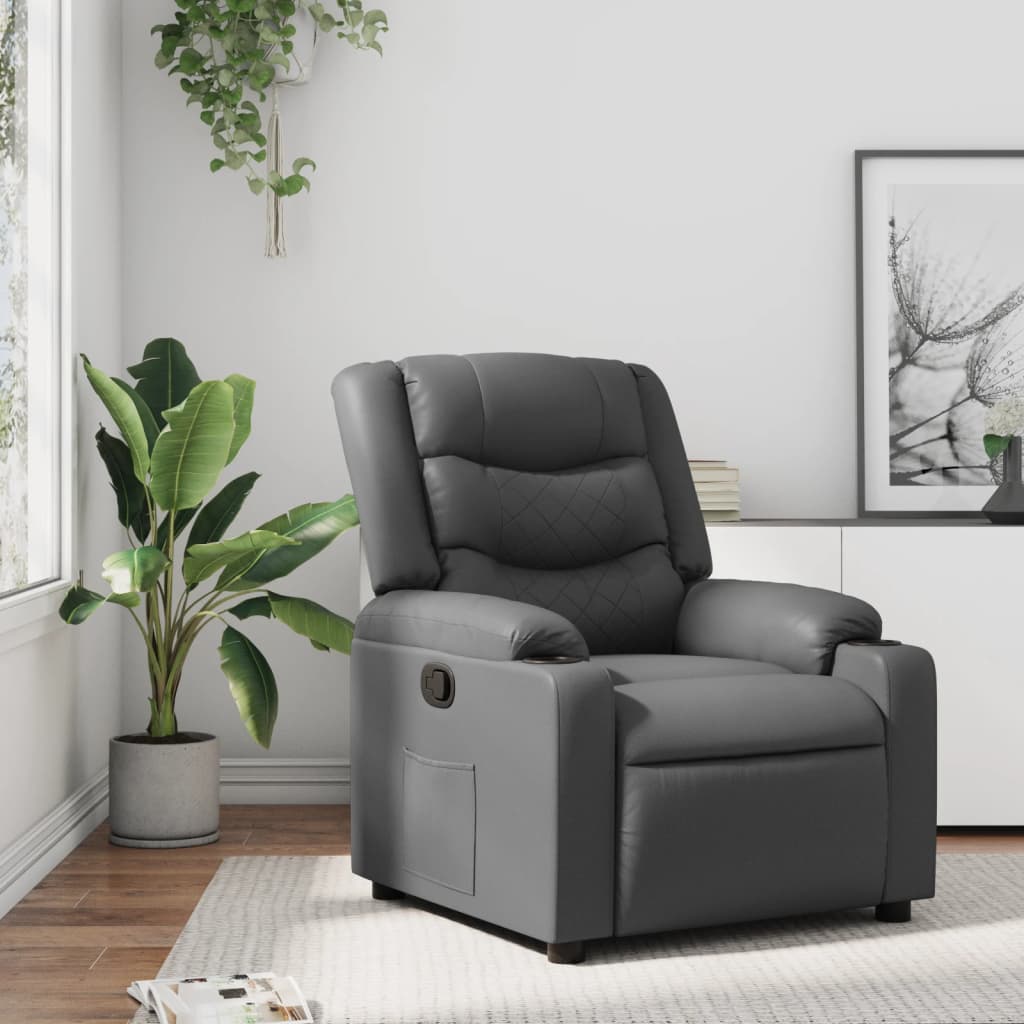 vidaXL Sillón reclinable de cuero sintético gris