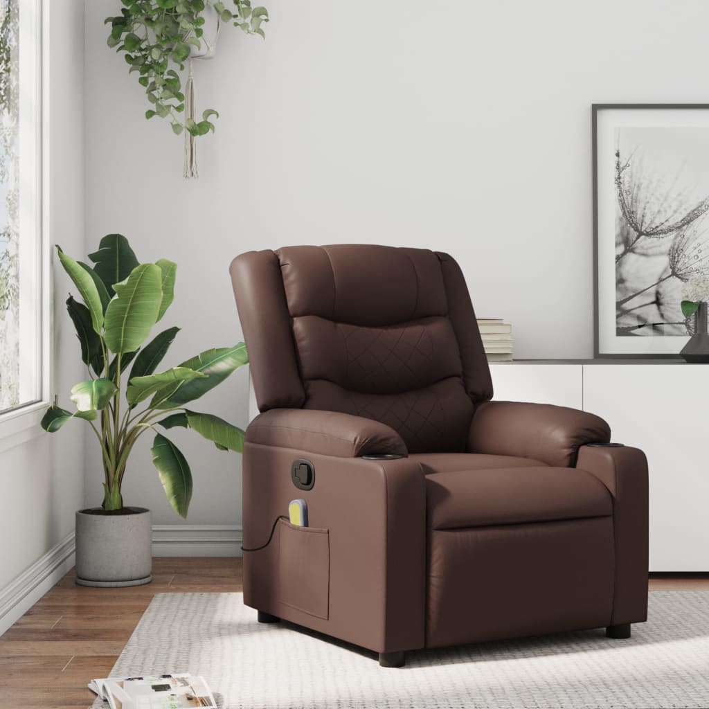 vidaXL Sillón de masaje reclinable cuero sintético marrón