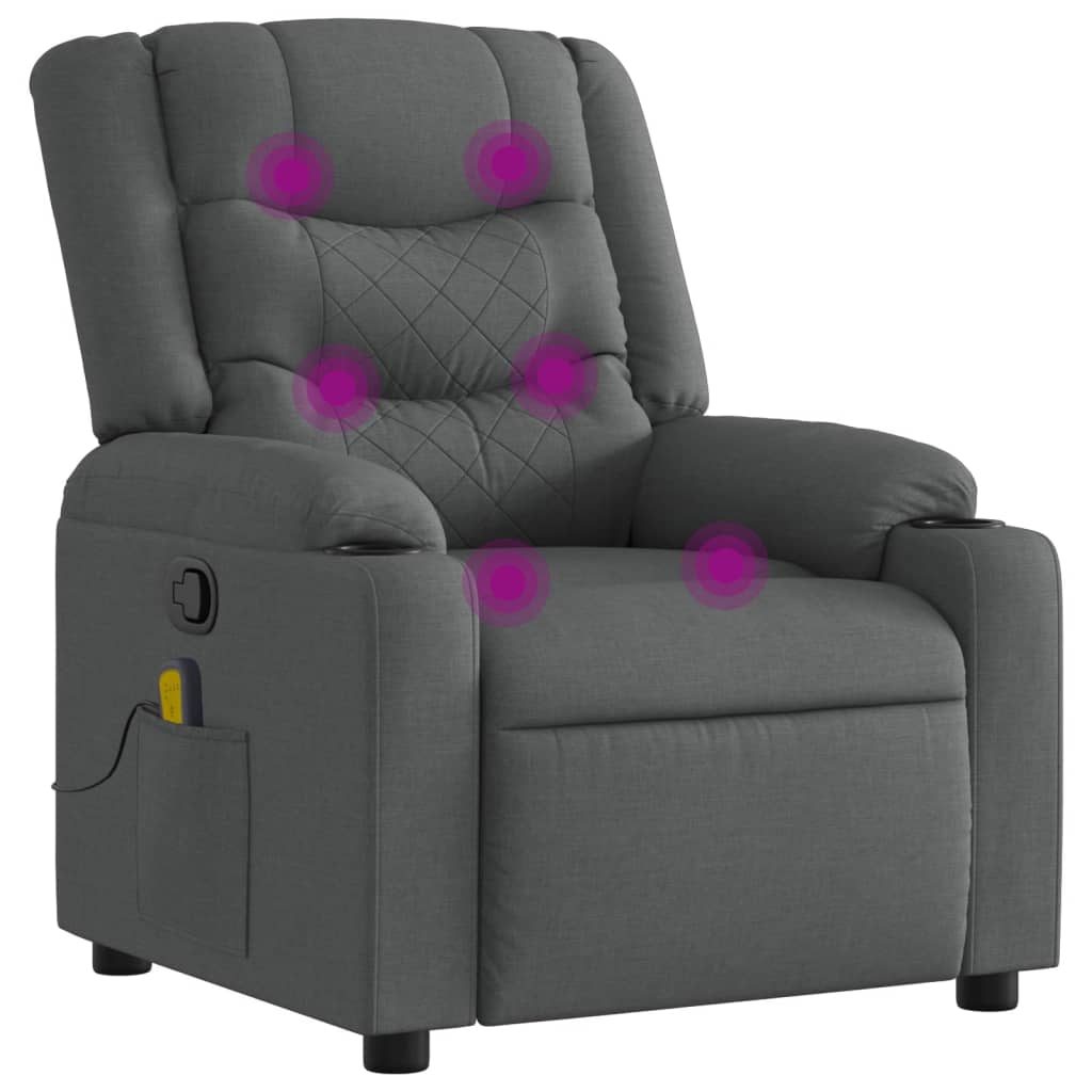 vidaXL Sillón de masaje reclinable de tela gris oscuro