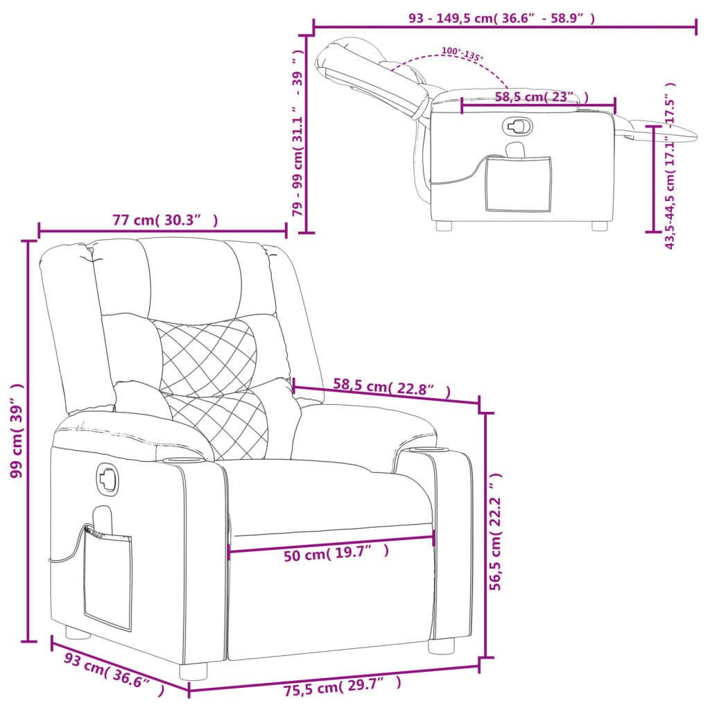 vidaXL Sillón de masaje reclinable de tela gris oscuro