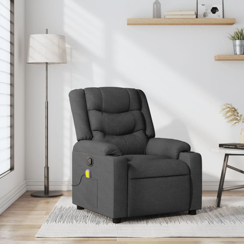 vidaXL Sillón de masaje reclinable de tela gris oscuro