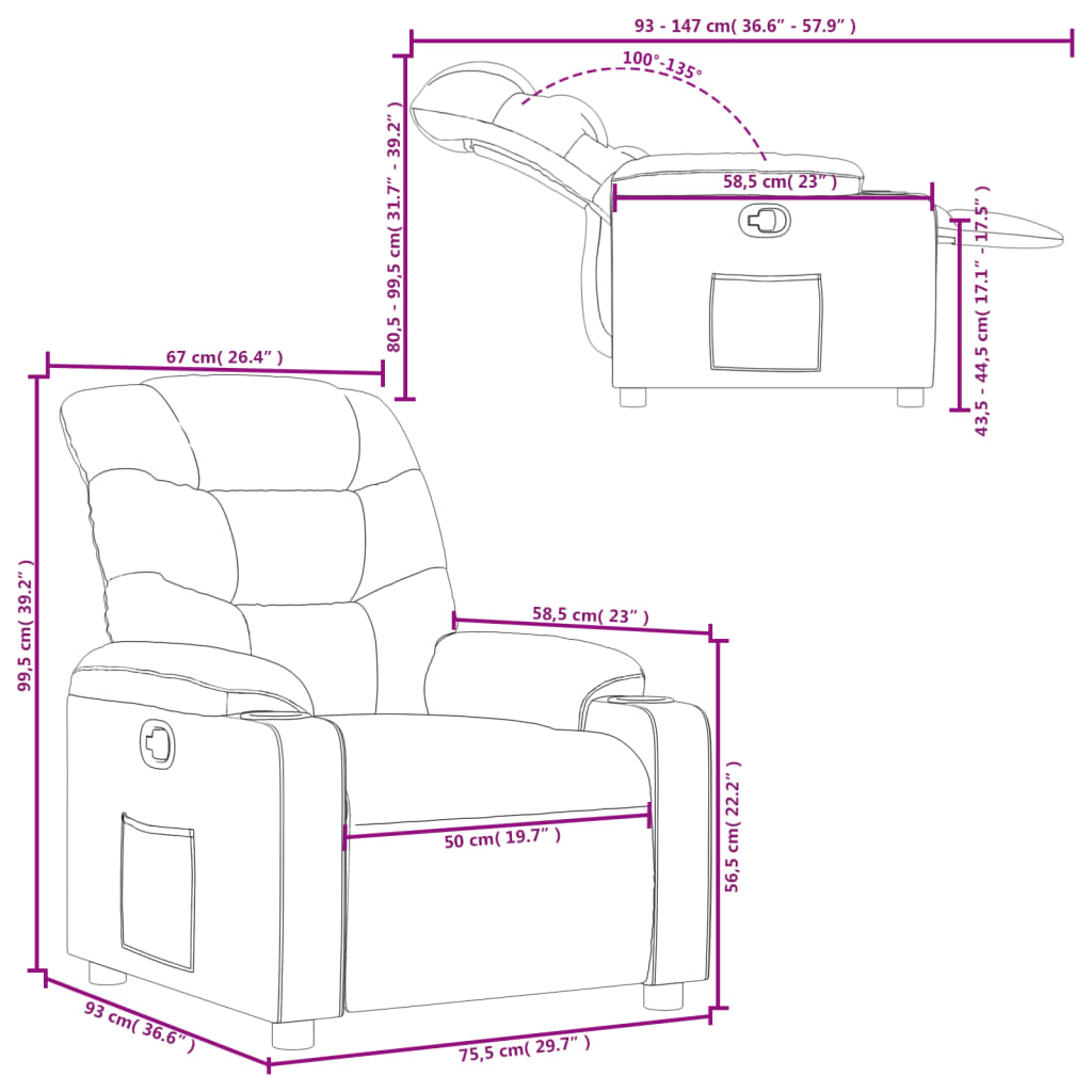 vidaXL Sillón reclinable de cuero sintético negro