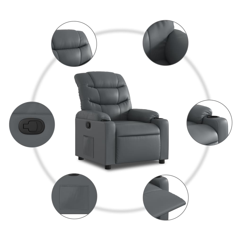 vidaXL Sillón reclinable de cuero sintético gris